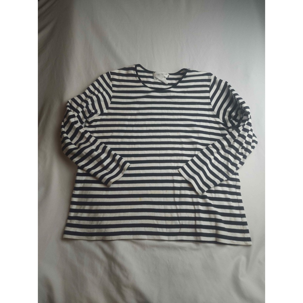 Sport Savvy Mens Medium Black White Striped Long Sleeve Cotton Crew Neck Shirt